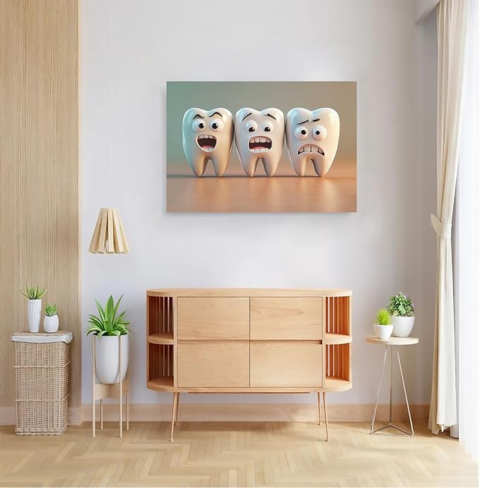 SchindlerBang Kids' Clinic Wall Decor,Joyful Tooth Illustration,Engaging Artwork for Nurseries,Daycares,and Children's Dental Spaces 16x24inch Ready to Hang