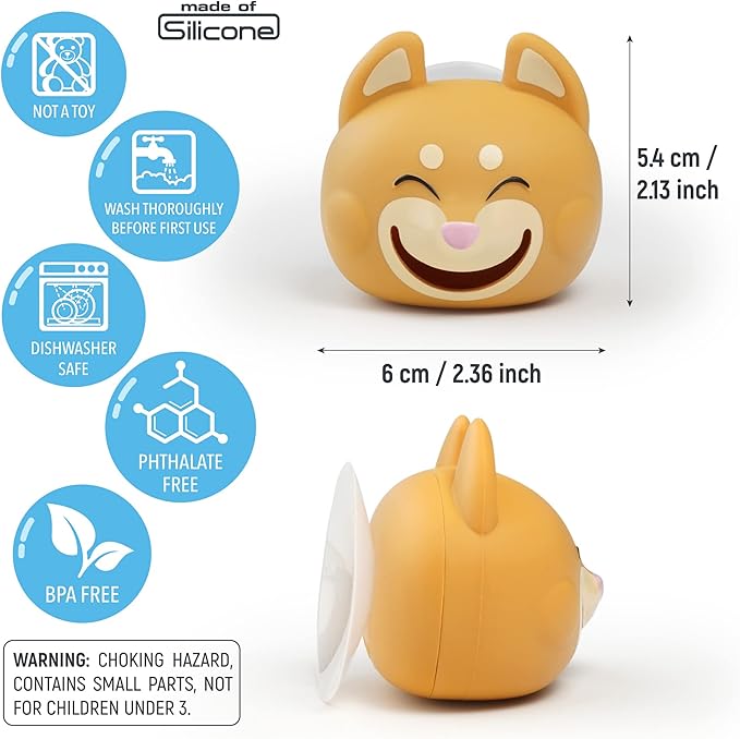 Hoobbe Animal Toothbrush Holder, Kids Suction Toothbrush Holder with Mirror/Glass/Wall Mounted Suction Cup, Bathroom Organizer, Accessories and Decor (Shiba Inu), for Kids