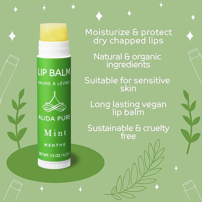 Mint Lip Balm Collection, Vegan Set, Beeswax Free, with Organic Jojoba and Avocado Oil, Vitamin E, Natural Moisturizer for Dry, Chapped Lips, 3 Tube Set