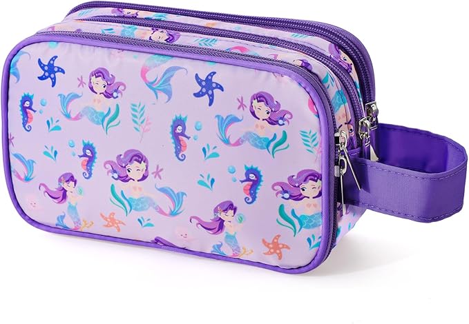 Kids Toiletry Bag for Girls, Travel Toiletry Bag for Little Young Girls Cosmetic Bag Makeup Bag Waterproof Hanging Wash Bag Toddler Toiletries, Mermaid Purple