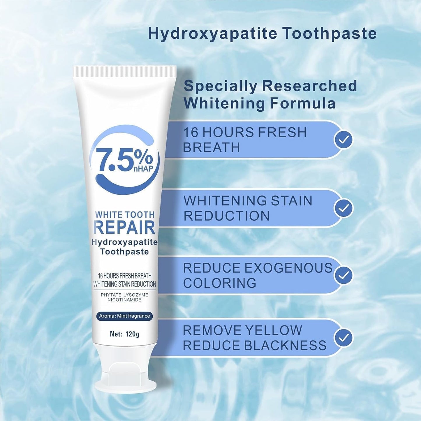 7.5% Hydroxyapatite Toothpastes for Enamel Protection & Tooth Strengthening, 7.5% Hydroxyapatite Toothpaste White Tooth Repair, Fluoride-Free Formula with Gentle Mint, Fresh Breath (4)