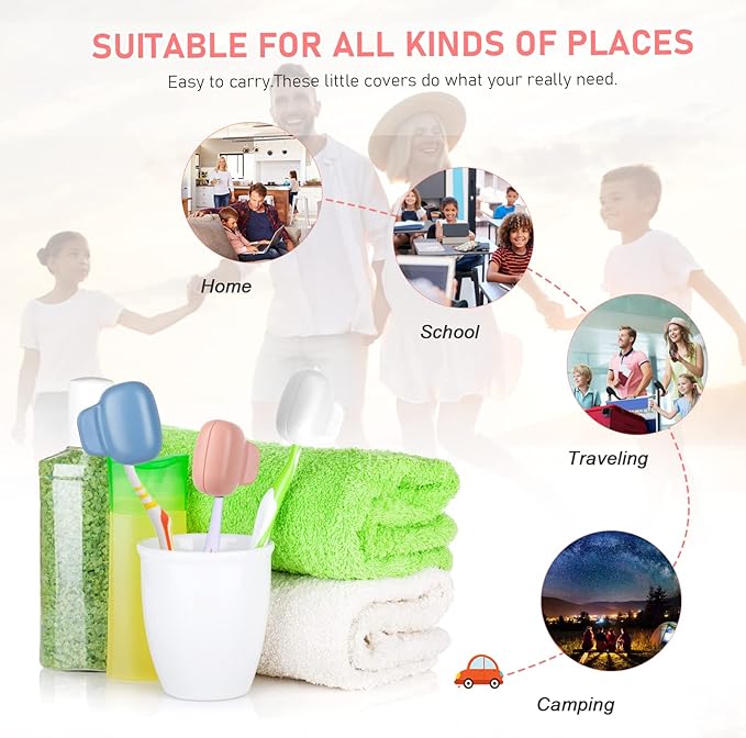 Toothbrush Covers Caps Family Pack:Tooth Brush Coveres Travel Case Protector Plastic Clip for Household Travel, Fits Electronic and Manual Toothbrushes for Adults Kids (4-color)