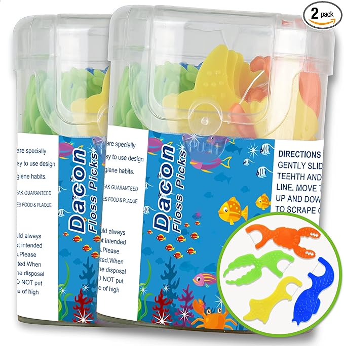 Kids Flossers, Kids Dental Floss Picks Without Fluoride, Unflavored, 4 Colors Ocean Animals Shaped Makes Flossing Fun, 50 Count (Pack of 2)