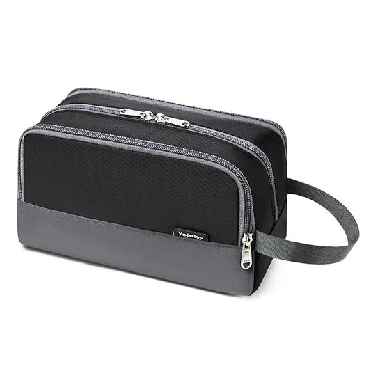 Yeiotsy Boys Toiletry Bag - Kids Travel Dopp Kit with Mesh Pockets, Compact Organizer for Gym, Camping, Hiking (Black)