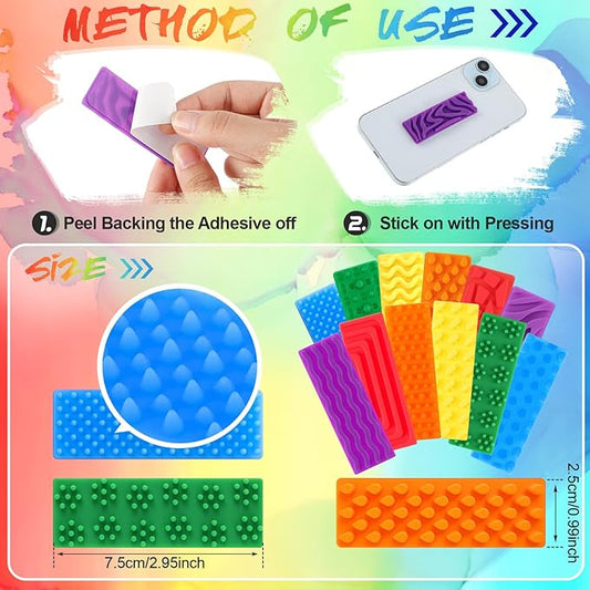 Ireer 6 Pcs Set of Silicone Sensory Strip Gifts for Christmas Stocking Stuffers Adhesives Anxiety Stickers Mental Health Stickers Fidget Textured Toys Calm Items Anxiety Relief for Adult Desk Office