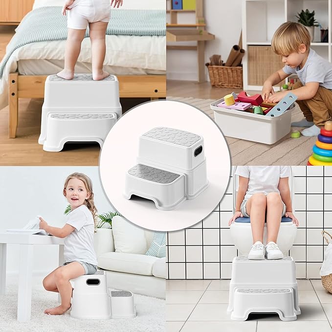 Toddler Step Stool for Kids - Non-Slip 2 Step Stool for Potty Training & Bathroom Sink, Dual Height 9.5", Sturdy Safety Nursery Stool for Kitchen & Toilet (Includes 2 Ducks)