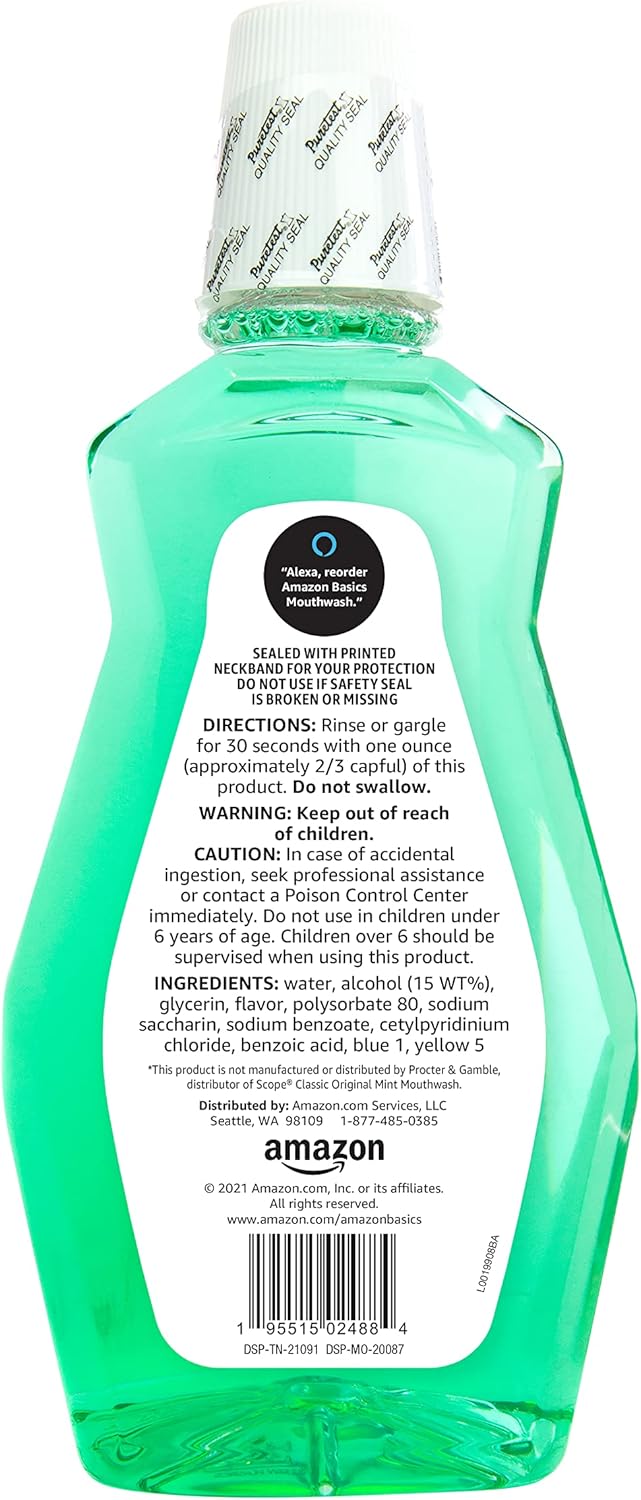 Amazon Basics Fresh Breath Mouthwash, Mint, 33.8 Fl Oz, (Previously Solimo)