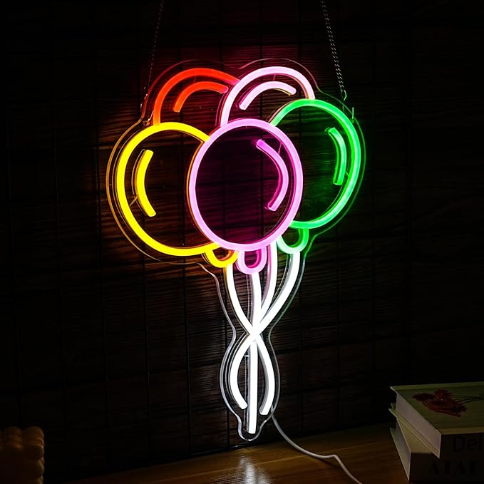 Balloon Neon Sign Beautiful Balloon Led Sign Neon Light for Wall Decor Dimmable USB Powered Multicolored Balloon Light Up Sign for Home Kids Room Wedding Birthday Party Wall Aesthetic Decor