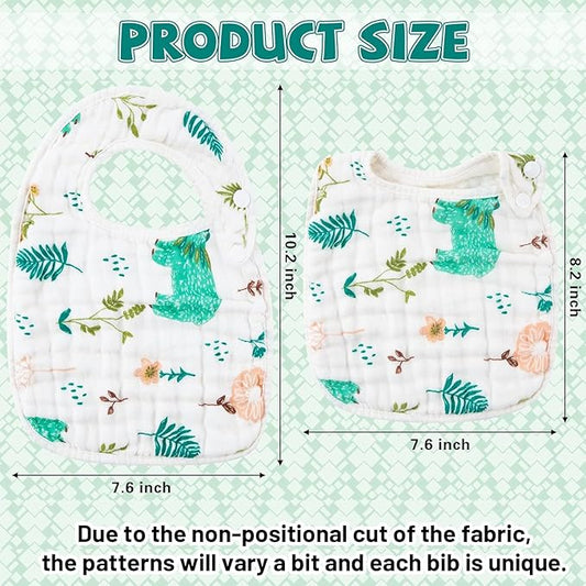 Zainpe 6Pcs Snap Muslin Cotton Baby Bibs Dinosaur Star Bear Pattern Bib, Adjustable Burp Cloths with 6 Absorbent & Soft Layers for Infants Newborns Toddlers Drooling Feeding Teething
