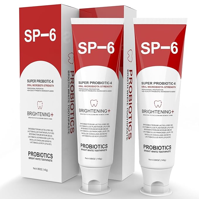SP-6 Probiotic Whitening Toothpaste for Teeth Whitening/Brightening & Fresh Breath, 6 Probiotics Formula for Gum Health, Fluoride-Free, Minty Fresh Flavor,4.9 oz (2, Mint 2)