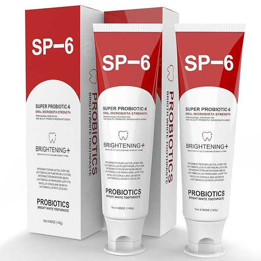SP-6 Probiotic Whitening Toothpaste for Teeth Whitening/Brightening & Fresh Breath, 6 Probiotics Formula for Gum Health, Fluoride-Free, Minty Fresh Flavor,4.9 oz (2, Mint 2)