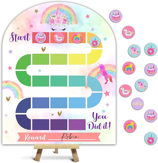 Unicorn Theme Wooden Reward Chart, Behavior Reward Charts, Incentive Responsibility Chart for Girls Kids Toddlers Chore Homework Good Habits Assignments Attendance, 01