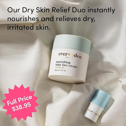 Evereden Dry Relief DUO - Face Cream (1.7oz) & Lip Balm (0.13oz) - Clean, Vegan & Easy to Use Toddler Chapstick & Baby Cream Bundle for Deep Soothing Hydration - Non-Greasy & Fragrance-Free