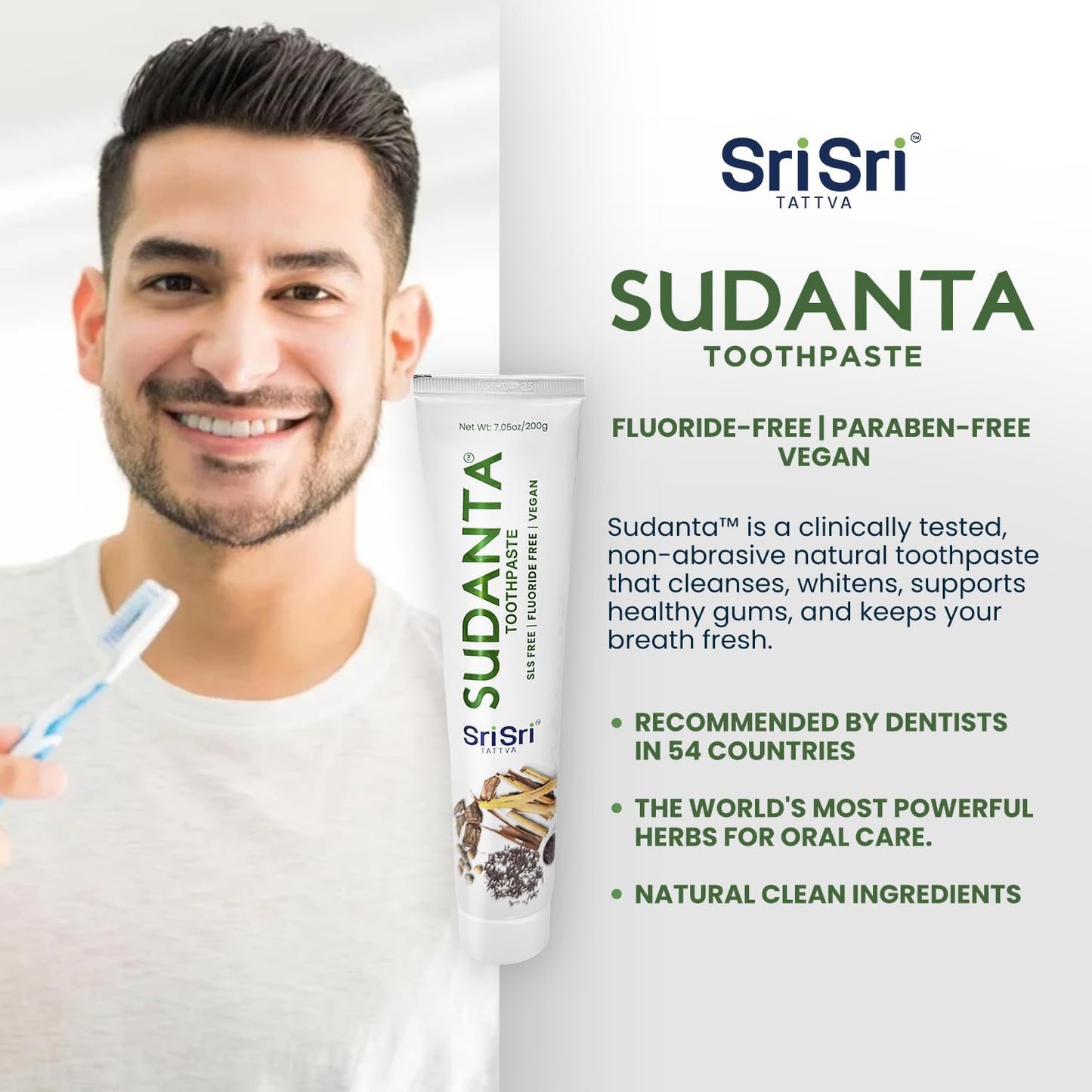 Sri Sri Tattva Sudanta Herbal Toothpaste for Oral Care Protection - Fluoride Free Ayurvedic Toothpaste to Strengthen Teeth and Gums Without Causing Sensitivity - All Natural, 200g (1 Pack)