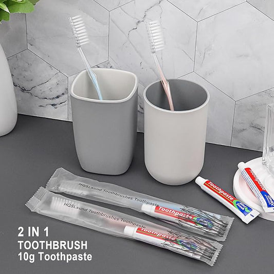 200 pcs Disposable Toothbrushes with Toothpaste Individually Wrapped, 2 Color Toothbrushes, 10g Travel Toothpaste, Bulk Toothbrushes Toothpaste for Homeless,Airbnb,Hotel