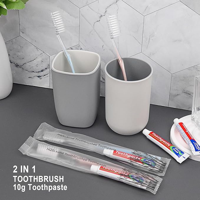 100 pcs Disposable Toothbrushes with Toothpaste, 2 Color Toothbrushes and Toothpaste 10g, Bulk for Homeless, Airbnb, Hotel