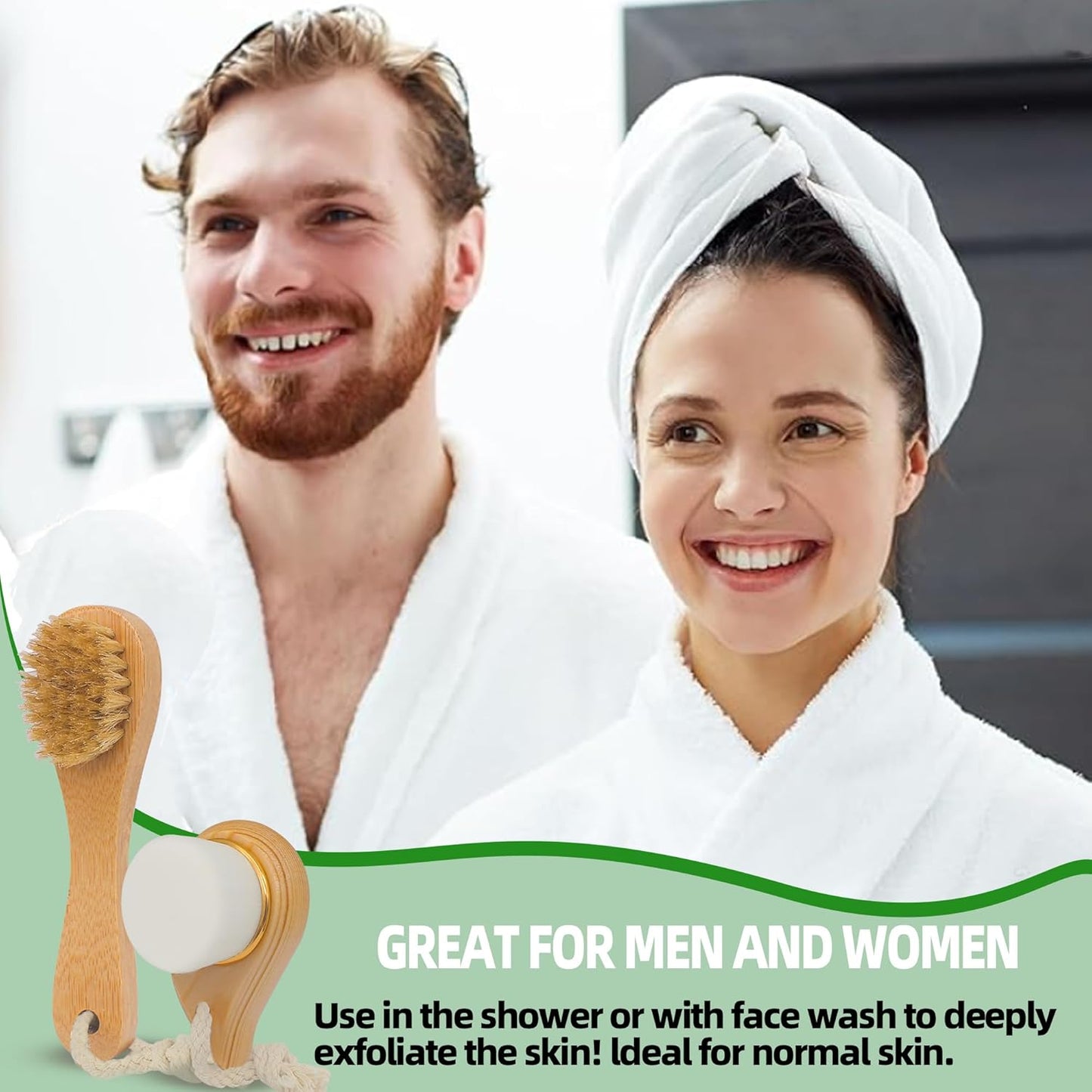 Premium Face Scrubber Set, Facial Cleansing Brush for Exfoliator, Natural Bristle Face Scrubber for Lymphatic Drainage, Unclog Pores, Sensitive Skin, Reduce Ance, Glowing, 2 Pack