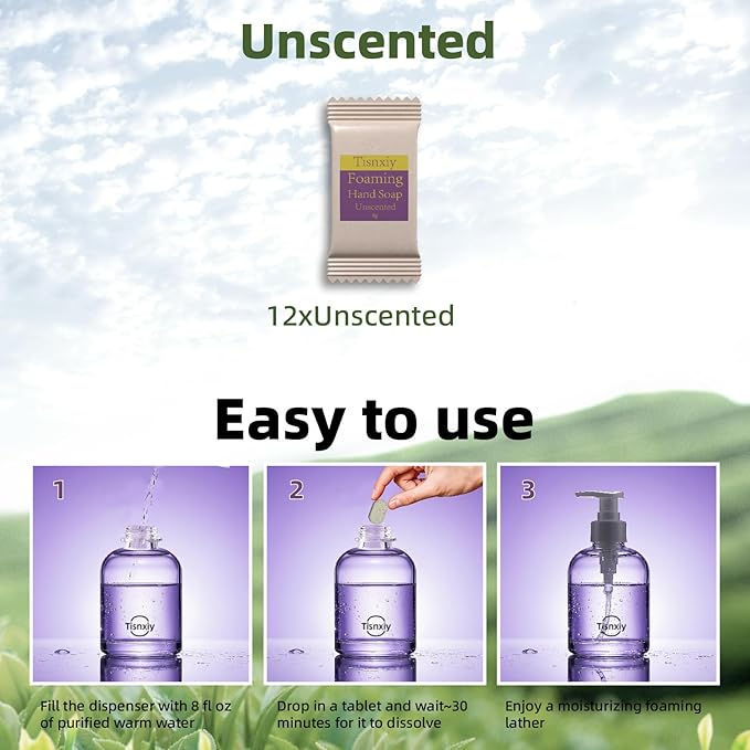Foaming Hand Soap Tablet Refills - 12 Count- 96 fl oz total (12x 8 fl oz) - Eco-Friendly Foaming Hand Soap Refill - Gentle on Hands, Kind to Earth - Unscented