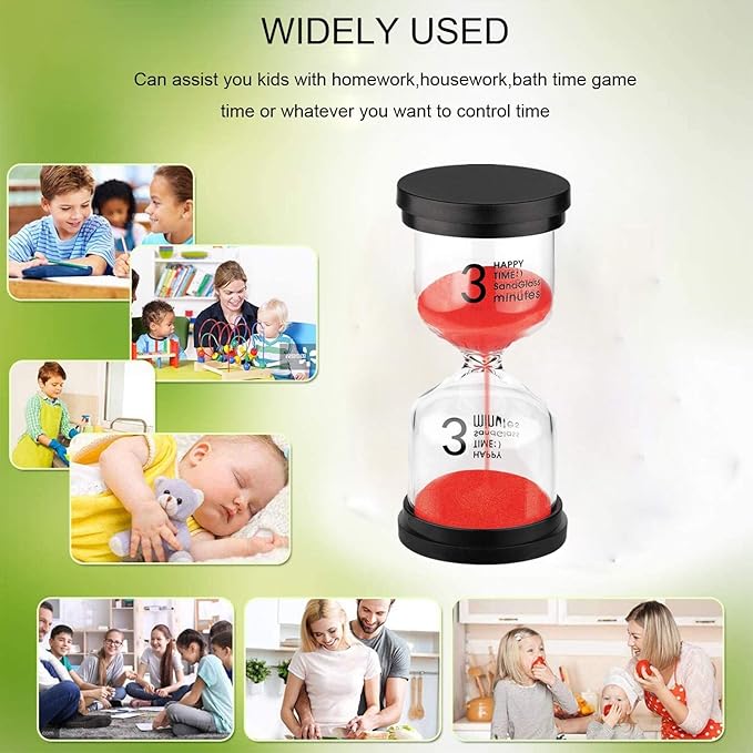 SuLiao 3 Minute Hourglass, Red Sand Watch 3 Min, Small Sand Dial Timer, Plastic Reloj De Arena Three Minutos, Hour Glass Sandglass for Toddlers, Office, Classroom, Games, Kitchen, Decorative
