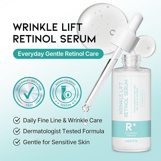 Retinol Serum Cream for Face Anti Aging, Wrinkle Serum Korean, Vitamin A for Skin Night Care 1.69 Fl Oz