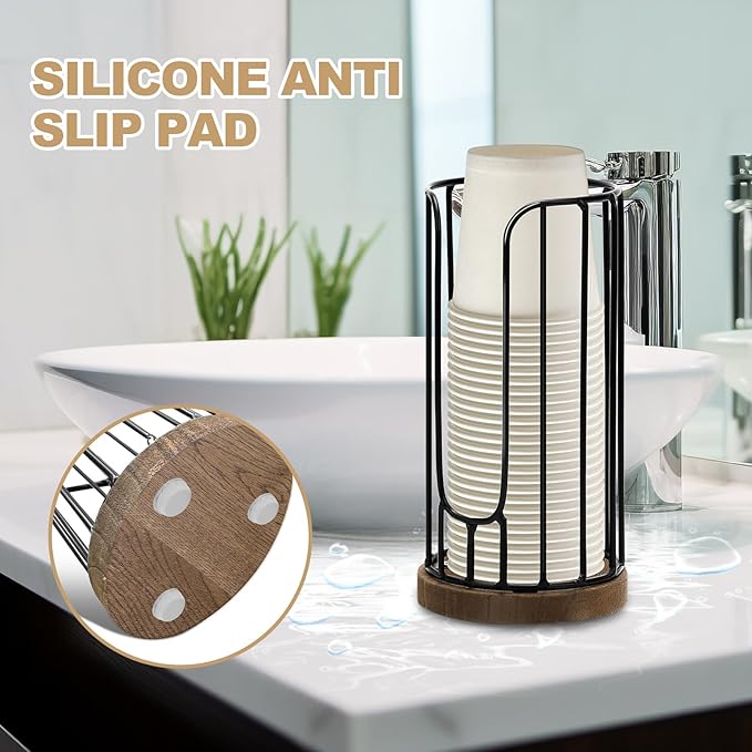 Heightened Rural Style Bathroom Cup Dispenser, Small Disposable Paper Cup Holder, 3oz Disposable Mouthwash Cup Storage Rack, Iron Bathroom