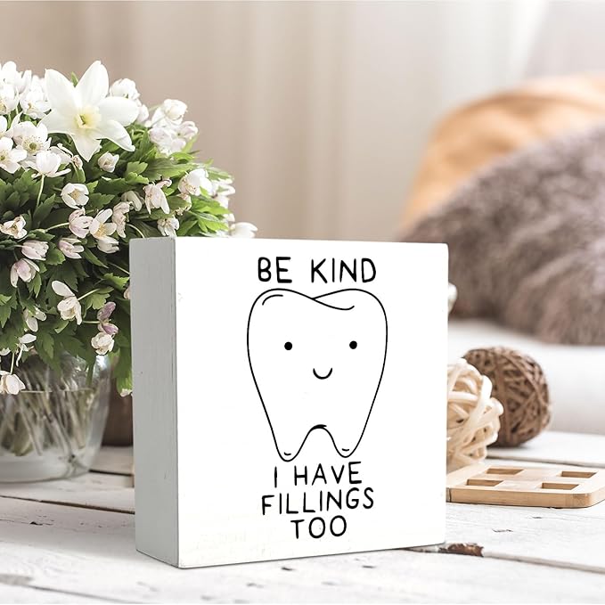 Dental Decor Wooden Signs,Dental Hygienist Wooden Box Sign,Funny Dentist For Home Office Shelf Table Decor 5x5 Inches, Dentist Gift