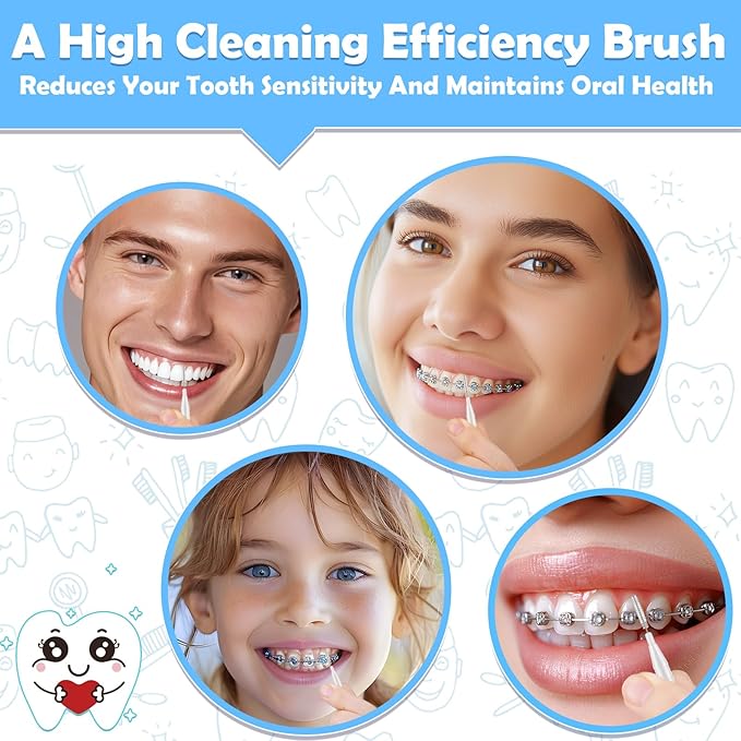 120Pcs Interdental Brushes, 360° Bendable Soft Bristles Braces Flossers Dental Brushes Between Teeth Gum Interdental Brushes for Gum Braces Oral Teeth Cleaning Tool (White)