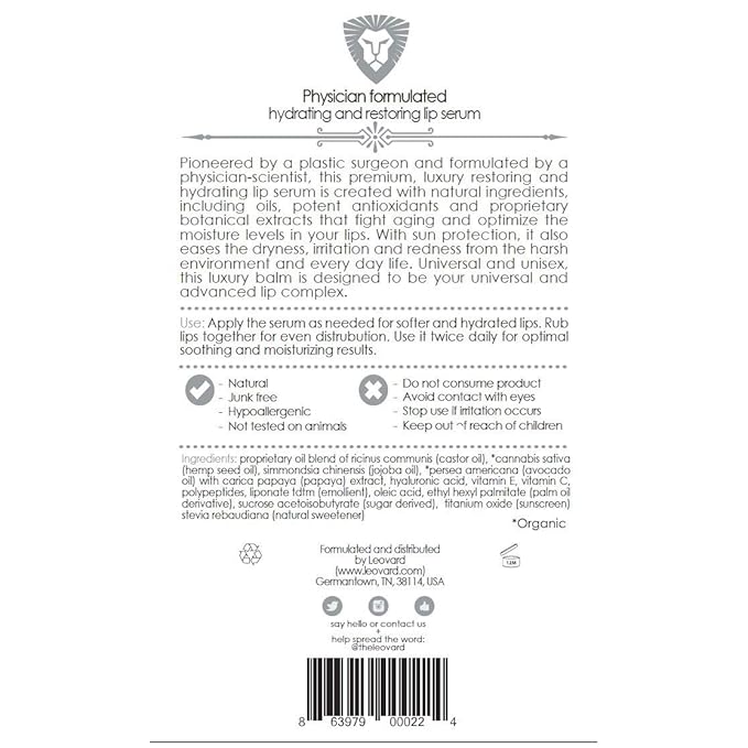 Lip Luster Hyaluronic Acid Lip Balm Hydrating Lip Serum - Organic Natural Lip Hydrating Treatment, Moisturizing Lip Serum, Reduce Dryness Lip Lines Lip Enhancer For Fuller Plump Lips