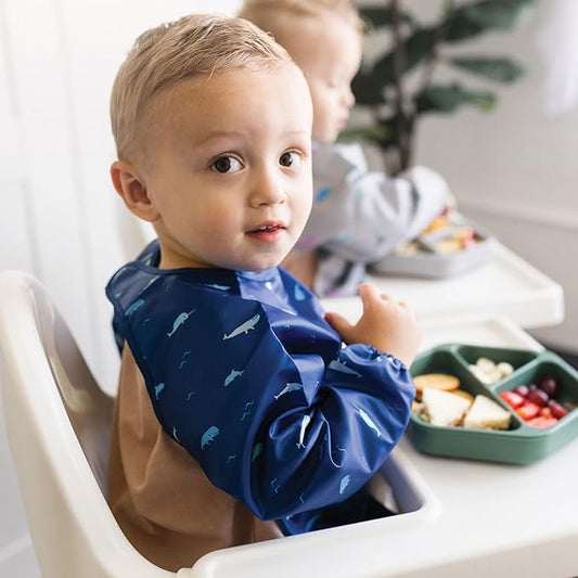 Tiny Twinkle Long Sleeve Bib for Babies & Toddlers – Waterproof Smock Bib for Eating – Machine Washable & Mess-Proof, Baby Feeding Essential & Shower Must-Have(Ocean Life, 6–24M)