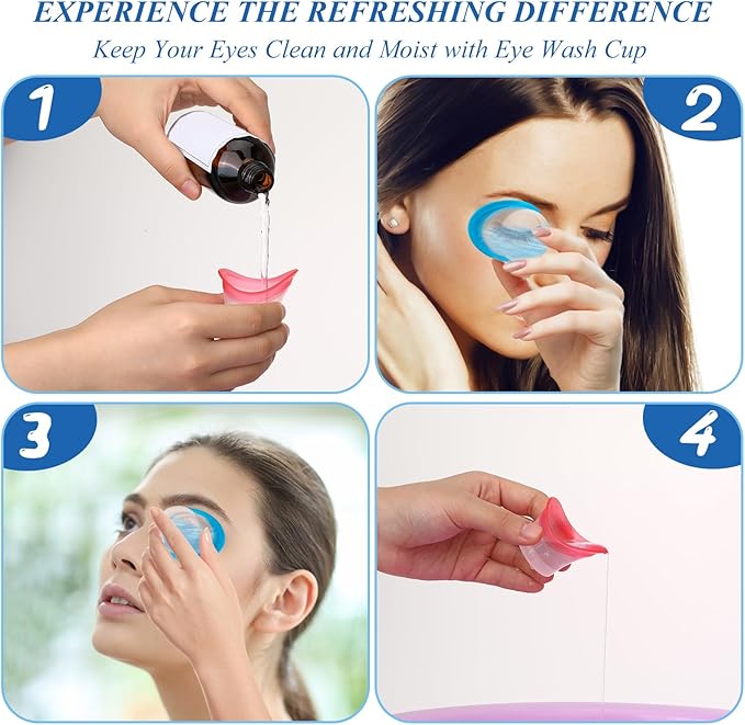 4pcs Eye Wash Cup Eye Wash Bath Kit Silicone Eye Cleaning Cup for Eye Rinse Portable Eye Care Tool Reusable Eye Cleaner for Quick Refresh & Relief Tired Eyes Cleaning Eye Dust Makeup Irritants