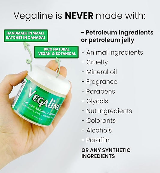 Vegaline - 100% Natural, Vegan & Hypoallergenic Alternative to Petroleum Jelly - Unpetroleum - Lips, Hands, Baby, Makeup Remover and More (4 Ounce)