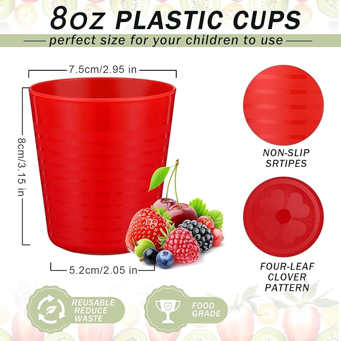 Eccliy 36pcs 8 oz Christmas Cups Unbreakable Plastic Stackable Juice Reusable Tumblers Bulk Plastic Drinking Cups for Kid Toddlers Baby Kid, Dishwasher Safe(Bright Color)