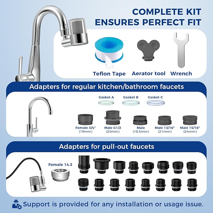 KLLEYNA Pull-Down Faucet-Mount Water Filters - (22 Adapters)Swivel 720° Sink Tap Filtration, Pressurized High Flow 2-Mode Spray, Active Carbon Purifier Reduce Chlorine for Great Taste,Last 528 Gallons
