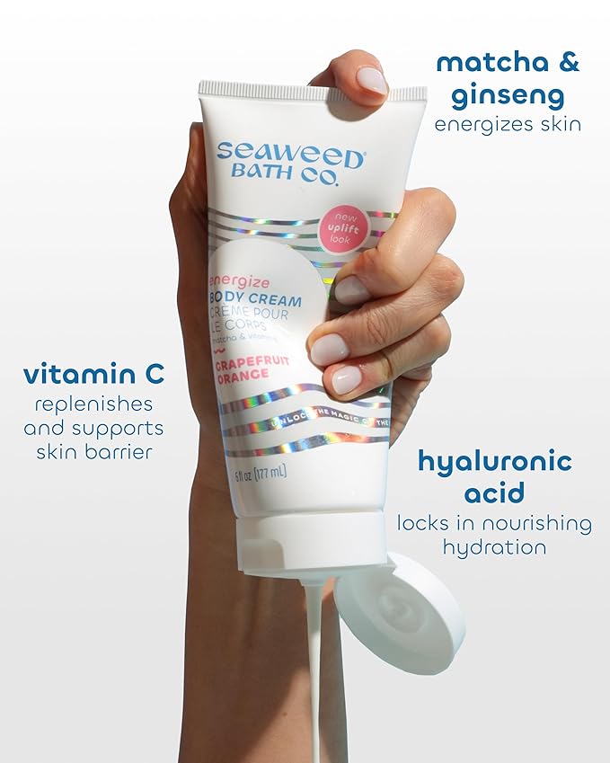 Seaweed Bath Co. Energize Body Cream - Grapefruit Orange | Hand and Body Lotion with Vitamin C, Hyaluronic Acid and Shea Butter | Invigorating Moisturizer For Dry Skin | 6 oz