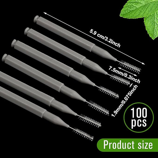 Patelai 100 Pieces Braces Brush for Cleaner Interdental Brush Toothpick Dental Tooth Flossing Head Oral Dental Hygiene Flosser Toothpick Cleaners Tooth Cleaning Tool (Gray)