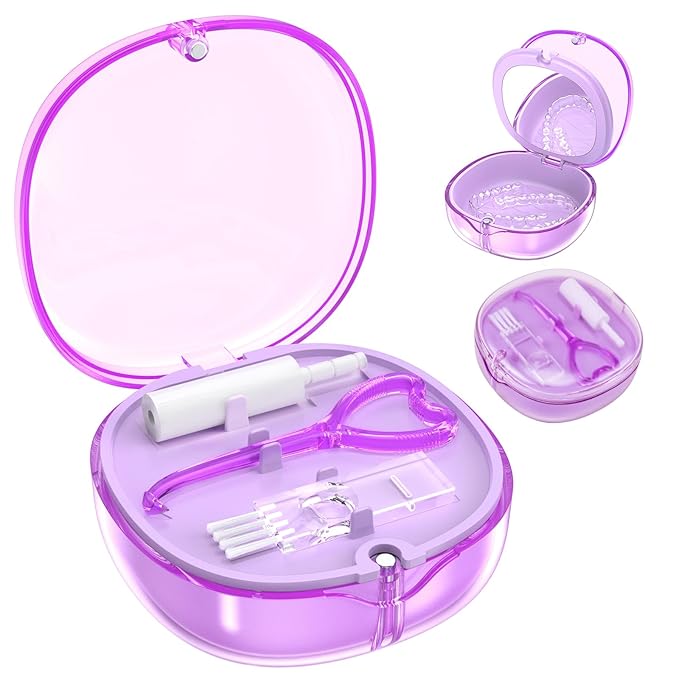 Braces Retainer Container Case with Mirror, Aligner and Retainer Holder Case Mouthguard Storage Container for Night Guard, Clear Aligner, Orthodontic Supplies with Removal Tool, Chew and Travel Brush