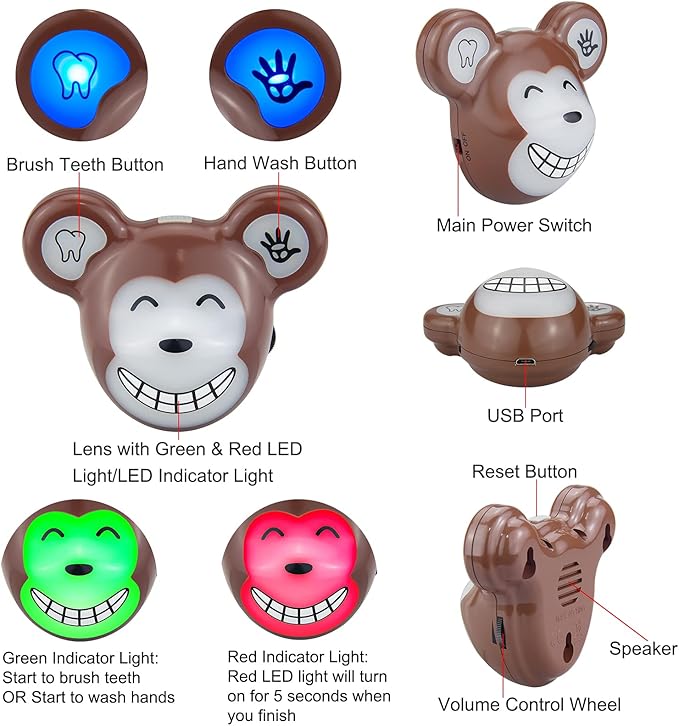 Musical Timer for Kids, Rechargeable Battery 2 Minute Toothbrush Timer and 20 Seconds Bathroom Hand Wash Timers with LED Color Light, 3 Volume Options Musical Timers for Children