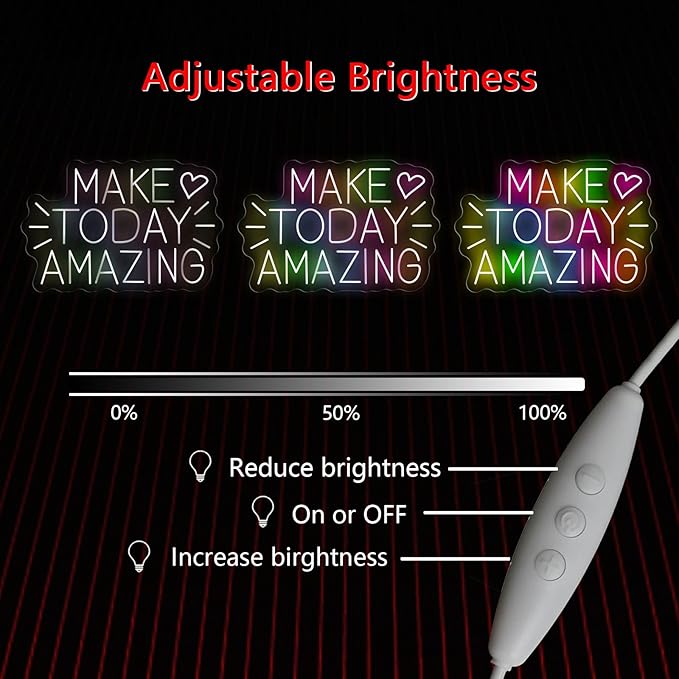 Make Today Amazing Neon Sign Heart Positive Led Neon Light for Wall Decor Inspirational Rainbow Color Light Sign Boho Wall Art LED Neon Light Up Sign for Party Wedding Birthday School Gym