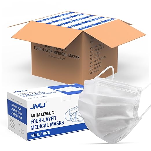 JMU Disposable Face Masks, (40Box, 2000Pcs) 4-Ply ASTM Level 3 Medical Mask for Adults, White