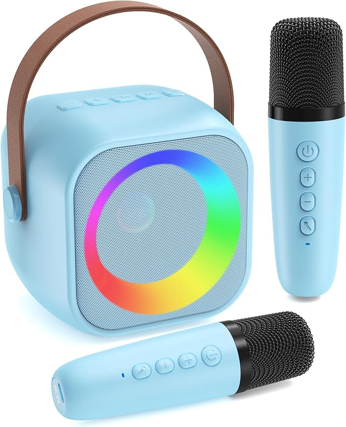 Karaoke Machine for Kids, Toys for 3-12 Years Old Girls Gifts, Kids Karaoke Microphone Machine Toy, Best Fun Christmas Birthday Gifts for 5 6 7 8 9 10 11 Years Teens Girl Boys Blue 2 Mic