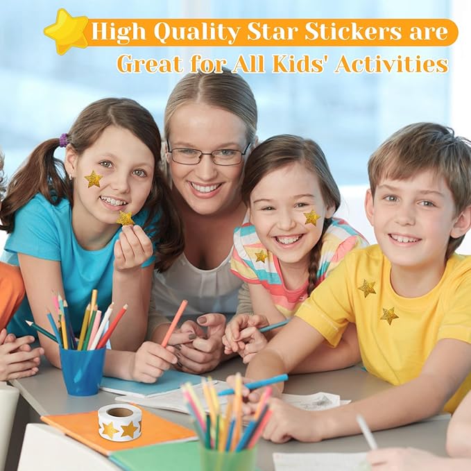 500 PCS Star Stickers, Self-Adhesive Metallic Glitter Foil Sparkly Star Stickers for Reward Behavior Chart Labels, Kids, Students, Teachers Supplies, Sparkly Gold, 1"