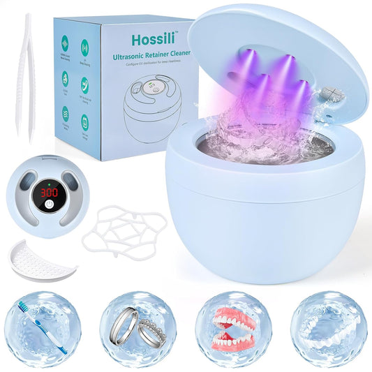 Ultrasonic Retainer Cleaner, Retainer Cleaner Machine Denture Cleaning Pod for Mouth Guards|Aligners|Braces|Toothbrush Heads|Jewelry, 45kHz with Digital Timer