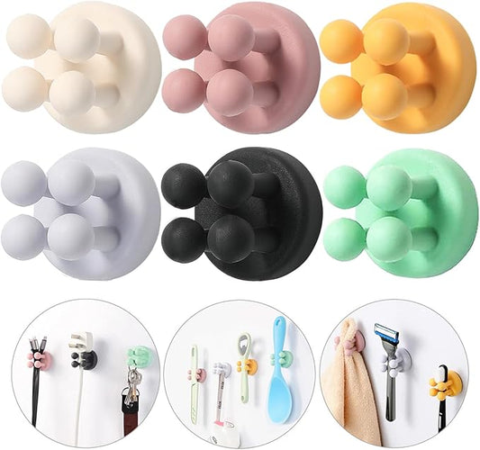 iBetterLife Silicone Toothbrush Holders for Bathrooms - 6Pcs Razor Holder for Shower Wall Mounted Self Adhesive Multifunctional Cute Hook for Kids Hanging Tooth Brush for Kitchen Living Room Office