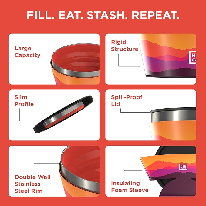 HYDAWAY 1-Quart Collapsible Insulated Bowl with Lid - BPA-Free, Leak-Resistant, Space-Saving Camp Bowl - Ideal for Hiking, Travel & Outdoor Meals