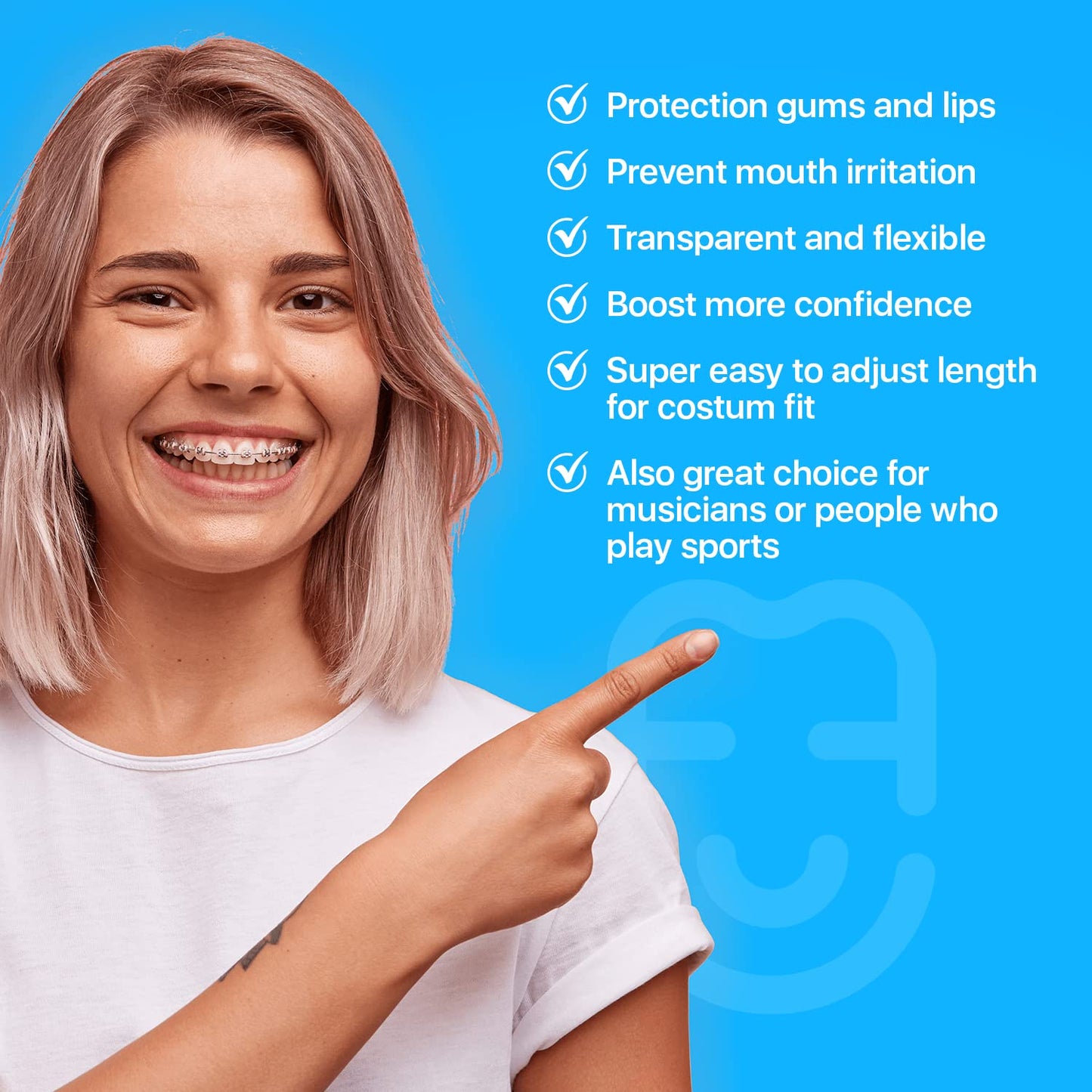 AIM Clear Lip Protector for Braces with Carry Case – Comfort Covers, Wax Alternative, Trim-to-Fit Teeth Shield (Upper + Lower)