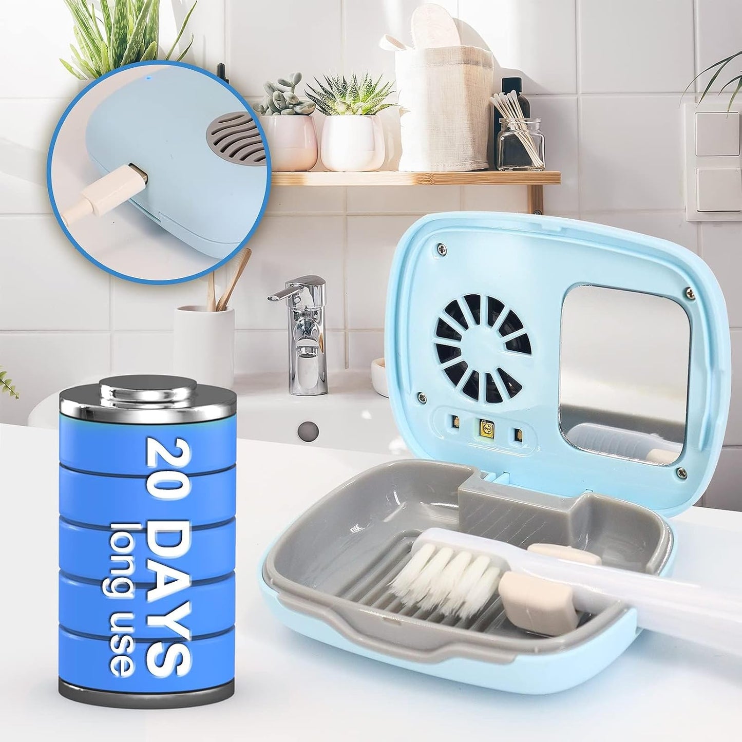 Mini Travel Toothbrush Cover with Air Drying Fan, Toothbrush Travel Case with Drying Lamp Rechargeable Portable Toothbrush Container Toothbrush Holder (Blue)