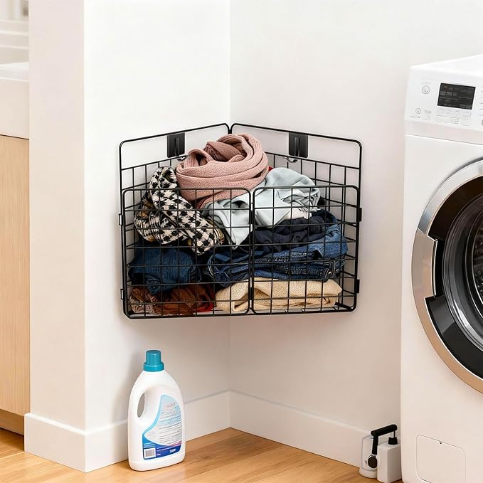 Large Corner Bath Toy Storage, Metal Bathtub Shower Toy Holder, Foldable bath Tub Toy Organizers Black, Bathroom Toy Storage with Drainage for Sorting Toys/Clothes/Toiletries