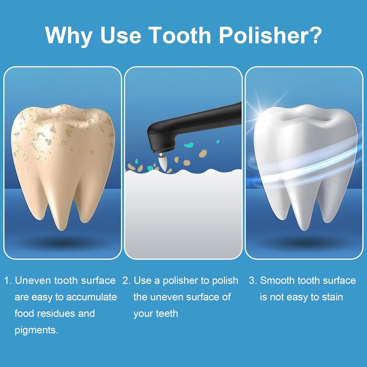 Tooth Polisher - SIQUER Plaque Remover for Teeth Whitening Dental Tools Electric Tartar Polishing Teeth Cleaning Kit with LED Light 5 Speed Modes with 5 Replacement Brush Heads (Black)