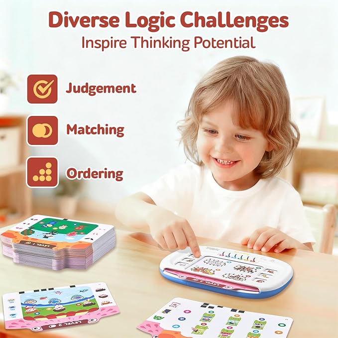 JoyCat Kids Logic Games Learning Tablet:160 Pages Flash Cards-Judgement, Matching, Ordering- Interactive Logic Training, STEM Montessori Educational Toy, Gifts for Kids 3-8