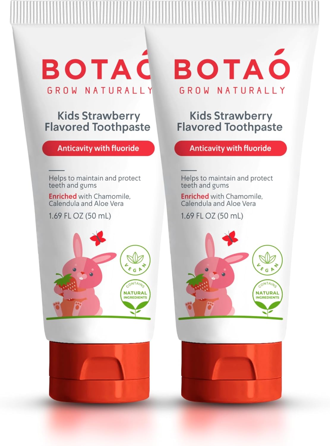 Kids Toothpaste | Natural Strawberry Flavored Anticavity Fluoride Toothpaste Maximum Cavity Protection| EWG Verified, Vegan, SLS Free, Safe to Swallow, Aloe Vera (2Pack)